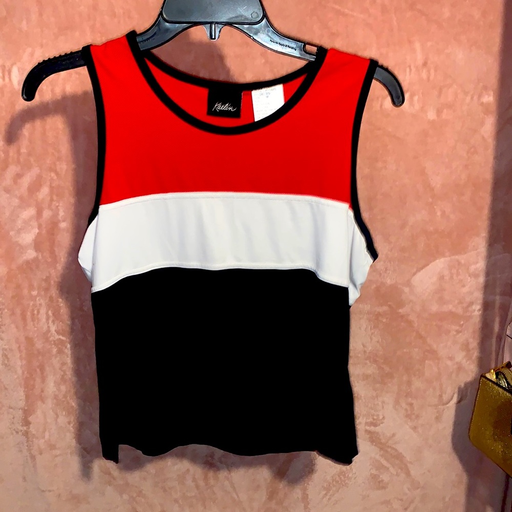 Red , white, black work out top